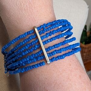 Blue Multi-Strand Seed Bead Cuff Bracelet | Boho Stack Look
